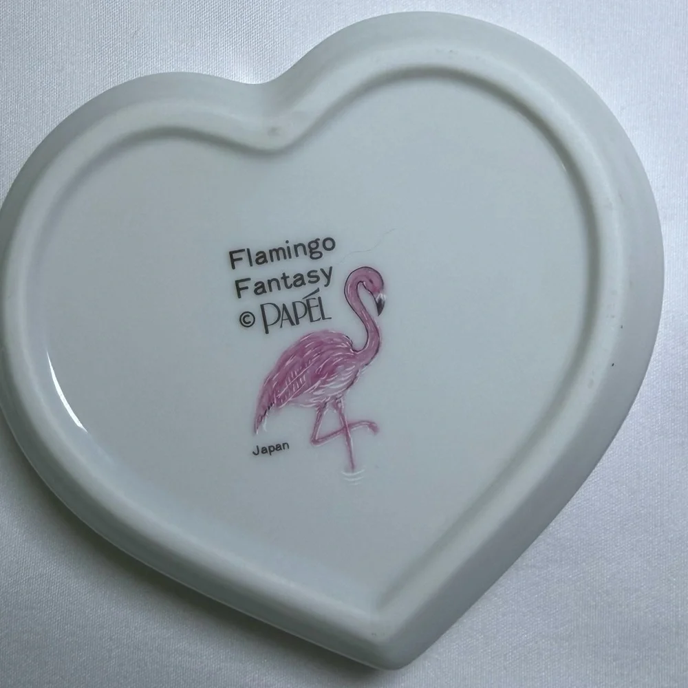Vintage Papel Japan Flamingo Fantasy Ceramic Heart Jewelry Box Retro Home Decor